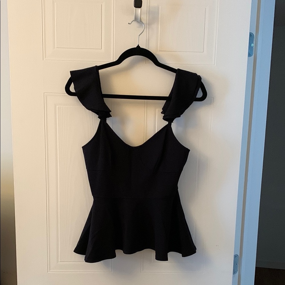 Vizio Black Ruffled Peplum Blouse